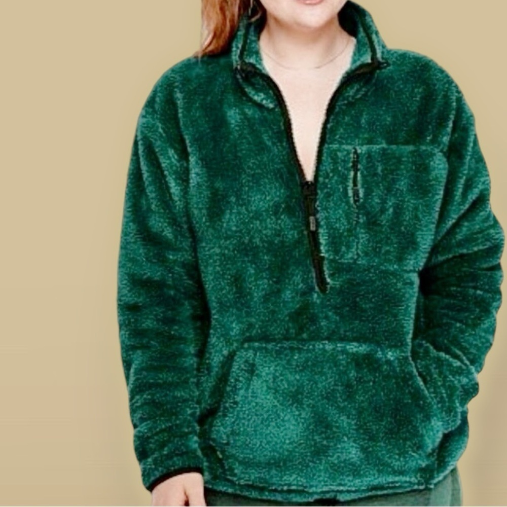 NWOT PINK Victoria’s Secret Sherpa Fleece Half Zip Pullover Jacket in Green XS